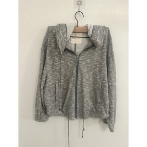 FREE PEOPLE ANTHROPOLOGIE HEATHERED‎ GRAY ZIP UP SWEATSHIRT DRAWSTRING HOOD SZ S